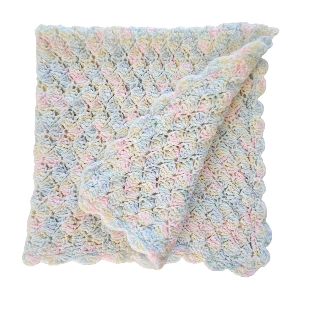 Handmade Crochet Baby Blanket Pastel Multicolor Soft Knit 30x33" Gift Nursery - Picture 1 of 10